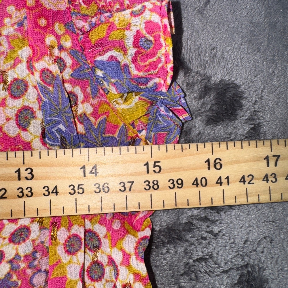 Joie Pink Floral Smocked Waist Blouse Metallic Gold Accents XS 1259453 - Picture 9 of 11